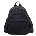 Black small nylon backpack for women, casual minimalist commuter school bag with zipper pockets. - 25x14x30cm / Black
