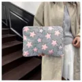 Fuzzy laptop sleeve with cute pink stars pattern, soft plush tablet storage bag for daily use. - 11" / Gray