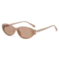 Retro oval sunglasses for women, trendy narrow frame sun glasses in light brown chic style. - Standard / Milk Tea Frame Tea Lens