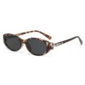 Retro tortoise shell oval sunglasses for women, trendy narrow frame sun glasses travel. - Demi Frame Grey Lens