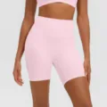 Pantaloncini da yoga a vita alta dettaglio, abbigliamento sportivo traspirante donna. - Rosa Sakura