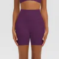 Damen High Waist Yoga Shorts unifarbene Fitness Sportbekleidung Detailansicht Foto - S / Magenta Violett