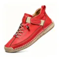 Rote Herren Halbhoch Freizeitschuhe Leder Arbeitsstiefel mit Ziernähten und Klettverschluss - 38 / Weinrot (Matt)