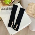 Women black knit leg warmers with buttons winter cozy y2k style calf socks stylish - One Size / Black