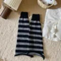 Chic knit striped leg warmers Y2K winter warm boot cuffs jk aesthetic cozy hosiery - Gray Stripe