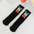 Cute cartoon joker bear black mid-calf socks for kids, trendy fashion cotton socks - One Size / Black