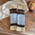 Vintage knitted leg warmers for women, cozy colorblock slouchy socks with chic button details. - One Size / Blue
