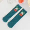 Cute cartoon joker bear kids mid-calf socks, stylish trendy green ribbed cotton children socks. - One Size / Green