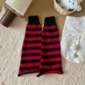 Red and black striped knitted leg warmers, cozy Y2K style winter calf socks for women. - Red Stripe