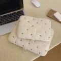 Quilted laptop sleeve 14 inch cream yellow minimalist embroidered protective case candy color - 11" / Off White