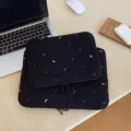 Korean quilted embroidered laptop sleeve 14 inch minimalist cute protective bag black - 11" / Black