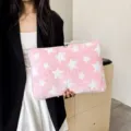 Pink star pattern plush laptop sleeve, soft furry tablet storage bag for daily use now. - 11" / Pink