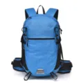 Lightweight blue grid backpack, durable outdoor hiking daypack with comfortable straps. - Light Blue