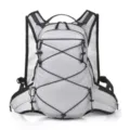 Lightweight grey outdoor running backpack, breathable mesh straps and elastic cord storage. - Gray