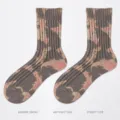 Chaussettes longues tie-dye automne hiver pour hommes femmes, chaussettes en coton côtelé. - 38-43 / Rouge-Gris