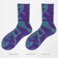 Chaussettes tie and dye automne hiver homme femme absorbantes anti friction mode - 38-43 / Vert-Violet