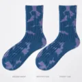 Chaussettes tie and dye unisexes en bleu violet, chaussettes dhiver epaisses mode urbaine. - 38-43 / Bleu-Rose