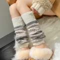 Knitted leg warmers for women winter cozy thermal aesthetic cute fuzzy boot cuffs socks - One Size / Milk Coffee Deer