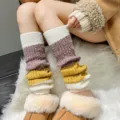 Cozy wool knit leg warmers for women, colorful striped winter warm slouch socks for daily wear. - One Size / Ginger Contrast Color