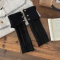 Women winter cable knit leg warmers black cuffed button slouch socks cozy thermal calf sleeves - Three-Button Leg Warmers / Black