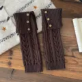 Women Winter Cable Knit Button Leg Warmers Brown Retro Boot Cuffs Thick Layering Socks - Three-Button Leg Warmers / Coffee
