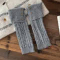 Grey cable knit leg warmers for women, retro button fold over slouch socks, warm winter calf sleeves. - Three-Button Leg Warmers / Light Gray