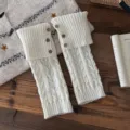 Women autumn winter cable knit leg warmers cuffed button slouch socks vintage thermal boot cuffs - Three-Button Leg Warmers / White
