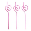 Detail view of pink heart shaped reusable PET crystal plastic novelty drinking straws for party. - Pink Heart