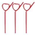 Red heart-shaped crystal PET drinking straws detail, reusable creative party drinkware. - Red Peach