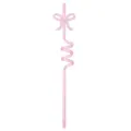 Pink party straw detail shot showing cute bow decoration and shiny glitter spiral design. - Pink Bowknot