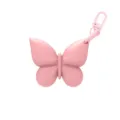 Pink butterfly silicone lipstick holder portable lip gloss case with cute keychain accessory. - Pink