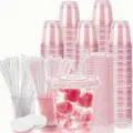 set di bicchieri di plastica rosa da 12oz con coperchi e cannucce per feste e cocktail. - 50 Set / Bicchiere U Rosa 12oz + Coperchio Piatto Rosa + Cannuccia Trasparente + Carta Antiperdita