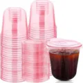 Gobelets en plastique rose 12oz tasses PET rigides pour fête d'été et cocktails de bar - 50 Lots / Gobelet U Rose 12oz + Couvercle Boisson Directe Rose