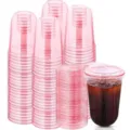 Gobelets en plastique PET rose de 12 oz avec couvercle, gobelets jetables pour fête. - 50 Lots / Gobelet U Rose 16oz + Couvercle Boisson Directe Rose