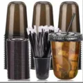 Gobelets jetables en plastique 12oz tasses transparentes froides avec couvercles pour fête - 50 Lots / Gobelet U Noir 16oz + Couvercle Plat Noir + Paille Fine Noire 19cm + Papier Antifuite