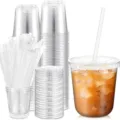 Lot de gobelets en plastique transparent avec couvercles et pailles 12oz tasses froides - 50 Lots / Gobelet U Transparent 12oz + Couvercle Plat Transparent + Paille Fine Claire 19cm + Papier Antifuite