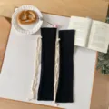 Black knitted leg warmers with white ribbons, Japanese sweet style fashion socks for women. - One Size / Black