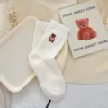 Gezellige winter dikke pluche dames sokken met schattige beren borduurwerk, zachte warme sokken. - Teddybeer
