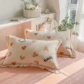Funda de almohada de algodón estampada con corazones y sonrisa, variante para dormitorio. - Primer Amor-Rosa / Par de Fundas de Almohada 48x74cm