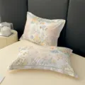 Funda de almohada estampada de puro algodón, ropa de cama floral, variante de tela suave. - Liya-Verde / Par de Fundas de Almohada 48x74cm
