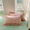 Funda de almohada estampada de algodon puro, ropa de cama floral comoda para dormitorio. - Otoño-Rosa / Par de Fundas de Almohada 48x74cm
