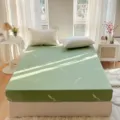 Groene katoenen hoeslaken met prachtig bladmotief voor eenpersoons matras 1 stuks - 150x200cm / Herfst-Roze