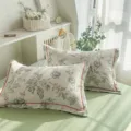 Funda de almohada de algodón floral con ribete naranja, artículo de ropa de cama suave. - Estilo Zhi Yi / Par de Fundas de Almohada 48x74cm