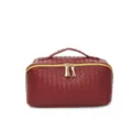 Bourgondische Geweven Lederen Cosmetische Tas Handheld Make-up Opbergpouch Met Rits - Bordeauxrood