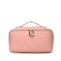 Sac cosmetique en cuir PU tisse rose grande capacite trousse de maquillage portable - Rose