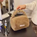Zachte pluche cosmetische tas voor vrouwen, stijlvolle bruine imitatiebont handtas. - Handtas Stijl / Khaki
