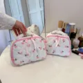 Gewatteerde bloemige cosmetische tas, roze tulp make-up organizer etui voor op reis. - S / Roze Tulp