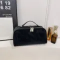 Zwarte cosmetische tas met grote capaciteit dubbele rits draagbare make-up toiletzak - Zwart