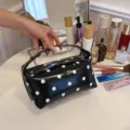 Zwart-witte stippen cosmetische tas draagbare PU lederen make-up opslag etui tas - Zwart