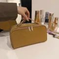 Grote Cosmetische Tas Met Meerdere Vakken Draagbare Make-up Tas Toiletzak Organizer - Bruin